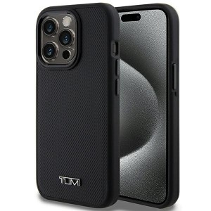 Tumi iPhone 15 Pro Case Genuine Leather MagSafe Balistic Pattern Black