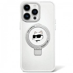 Karl Lagerfeld iPhone 15 Pro Case Ring Stand Magsafe Choupette Head White