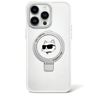 Karl Lagerfeld iPhone 15 Pro Hülle Case Ring Stand Magsafe Choupette Kopf Weiß