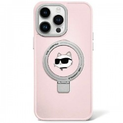 Karl Lagerfeld iPhone 15 Pro Hülle Case Ring Stand Magsafe Choupette Kopf Rosa
