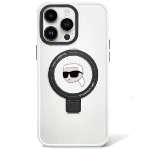 Karl Lagerfeld iPhone 15 Pro Hülle Case Ring Stand Magsafe Head Weiß