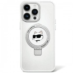Karl Lagerfeld iPhone 15 Plus Hülle Case Ring Stand Magsafe Choupette Kopf Weiß
