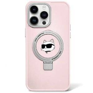 Karl Lagerfeld iPhone 15 Case Case Ring Stand Magsafe Choupette Head Pink