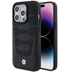 BMW iPhone 15 Pro Case Cover Genuine Leather Seats Pattern Black