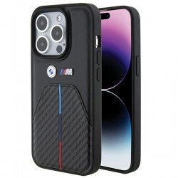 BMW iPhone 15 Pro Max Case Carbon Stamped Tricolor Stripe Black