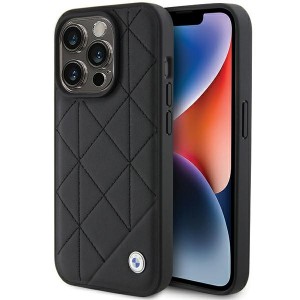 BMW iPhone 15 Pro Max Case Genuine Leather Pattern Quilted Black