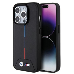 BMW iPhone 15 Pro Case Cover MagSafe Quilted Tricolor Black