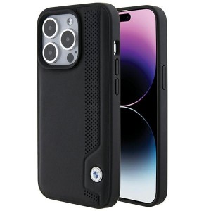 BMW iPhone 15 Pro Case Cover Genuine Leather Blue Dots Black