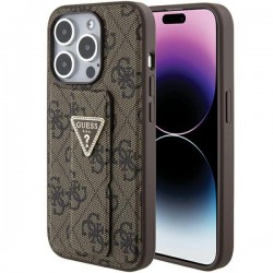 Guess iPhone 15 Pro Case Grip Stand Rhinestone Diamond Brown