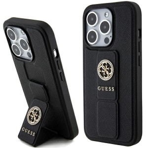 Guess iPhone 15 Pro Hülle Case Grip Stand Diamond Strass Schwarz
