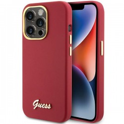 Guess iPhone 15 Pro Case Silicone Metal Logo Red