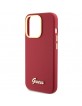 Guess iPhone 15 Pro Hülle Case Silikon Metall Logo Rot