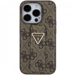 Guess iPhone 15 Hülle Case Grip Stand Strass Diamond Braun