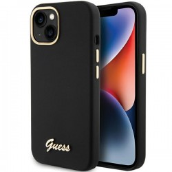 Guess iPhone 15 Case Silicone Metal Logo Black