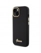 Guess iPhone 15 Hülle Case Silikon Metall Logo Schwarz