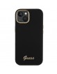 Guess iPhone 15 Hülle Case Silikon Metall Logo Schwarz