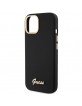 Guess iPhone 15 Hülle Case Silikon Metall Logo Schwarz