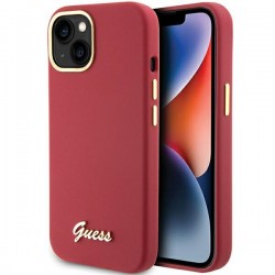 Guess iPhone 15 Case Silicone Metal Logo Red