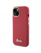 Guess iPhone 15 Hülle Case Silikon Metall Logo Rot