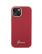Guess iPhone 15 Hülle Case Silikon Metall Logo Rot