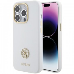 Guess iPhone 15 Pro Max Hülle Case Silikon 4G Strass Diamond Logo Weiß