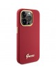 Guess iPhone 15 Pro Max Hülle Case Silikon Metall Logo Rot
