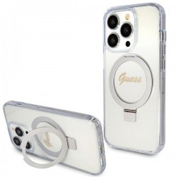 Guess iPhone 15 Pro Case Cover Ring Stand MagSafe Transparent