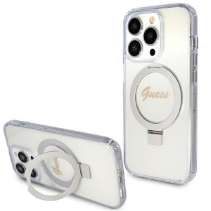 Guess iPhone 15 Pro Case Cover Ring Stand MagSafe Transparent