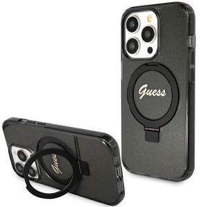 Guess iPhone 15 Pro Hülle Case Cover Ring Stand MagSafe Schwarz