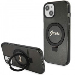 Guess iPhone 15 Hülle Case Cover Ring Stand MagSafe Schwarz