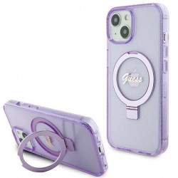 Guess iPhone 15 Hülle Case Cover Ring Stand MagSafe Violett