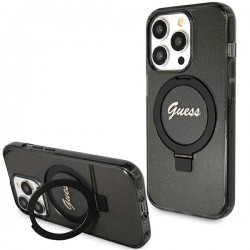 Guess iPhone 15 Pro Max Hülle Case Cover Ring Stand MagSafe Schwarz