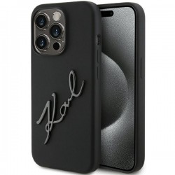 Karl Lagerfeld iPhone 15 Pro Hülle Case Cover Silikon Signatur Schwarz