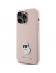 Karl Lagerfeld iPhone 15 Pro Hülle Case Silikon Choupette Metal Pin Rosa Pink
