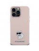 Karl Lagerfeld iPhone 15 Pro Case Silicone Choupette Metal Pin Pink