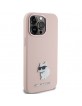 Karl Lagerfeld iPhone 15 Pro Case Silicone Choupette Metal Pin Pink