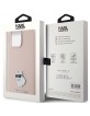 Karl Lagerfeld iPhone 15 Pro Hülle Case Silikon Choupette Metal Pin Rosa Pink