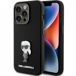 Karl Lagerfeld iPhone 15 Pro Case Silicone Ikonik Metal Pin Black