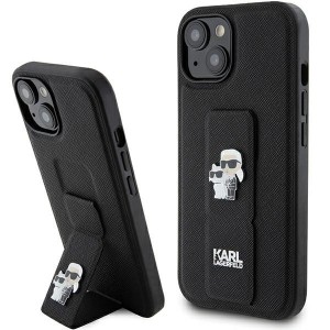 Karl Lagerfeld iPhone 15 Plus Case Grip Stand Saffiano K & C Black