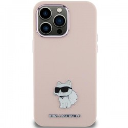 Karl Lagerfeld iPhone 15 Plus Case Silicone Choupette Metal Pin Pink