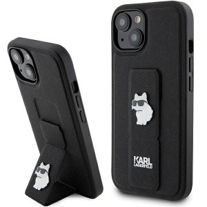 Karl Lagerfeld iPhone 15 Case Grip Stand Saffiano Choupette Black