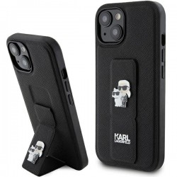 Karl Lagerfeld iPhone 15 Case Grip Stand Saffiano K & C Black