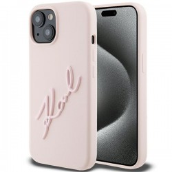 Karl Lagerfeld iPhone 15 Hülle Case Cover Silikon Signatur Rosa Pink