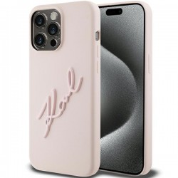 Karl Lagerfeld iPhone 15 Pro Max Hülle Case Silikon Signatur Rosa Pink