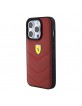 Ferrari iPhone 15 Pro Case Genuine Leather Stitched Lines Red