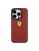 Ferrari iPhone 15 Pro Case Genuine Leather Stitched Lines Red