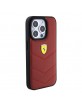 Ferrari iPhone 15 Pro Case Genuine Leather Stitched Lines Red