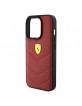 Ferrari iPhone 15 Pro Case Genuine Leather Stitched Lines Red
