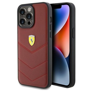 Ferrari iPhone 15 Pro Max Hülle Case Echtleder Stitched Lines Rot