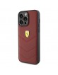 Ferrari iPhone 15 Pro Max Case Genuine Leather Stitched Lines Red